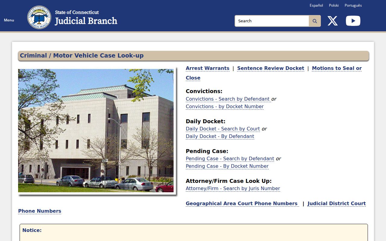 New Haven active warrant search routes on the Judicial Branch criminal page