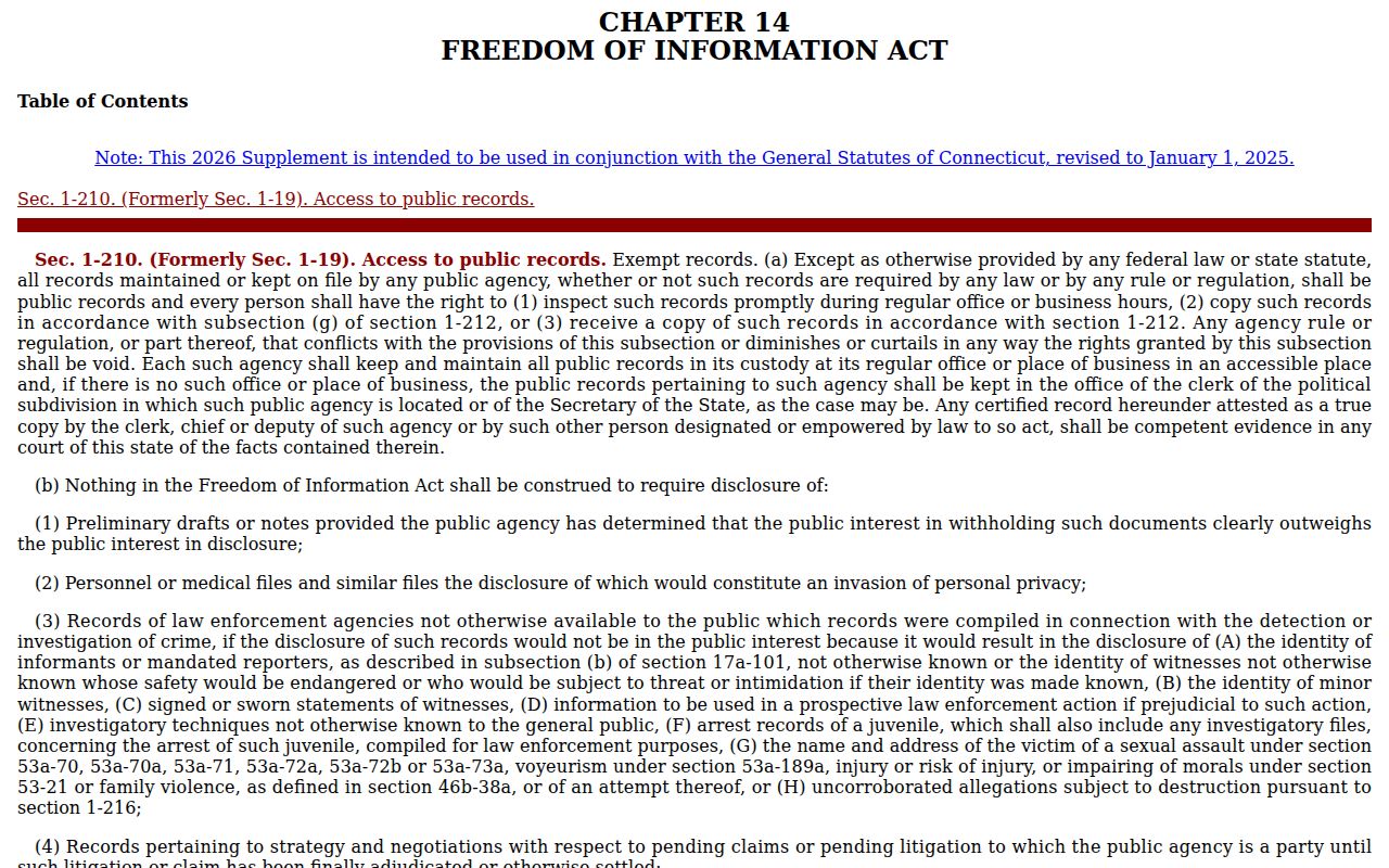 New Haven warrant records access under the Connecticut FOIA statute
