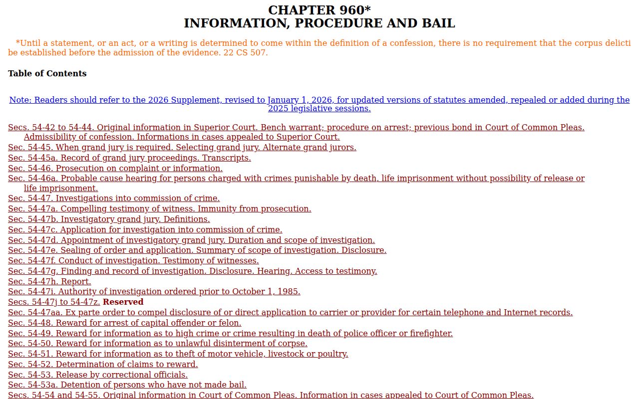 Connecticut release statute for a New Haven bench warrant arrest